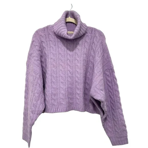 New The Korner Lavender Cable Knit Turtleneck Sweater S/M - Picture 1 of 4